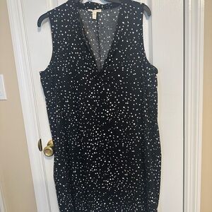 Eileen Fisher Black and White Sleeveless V-Neck Dress